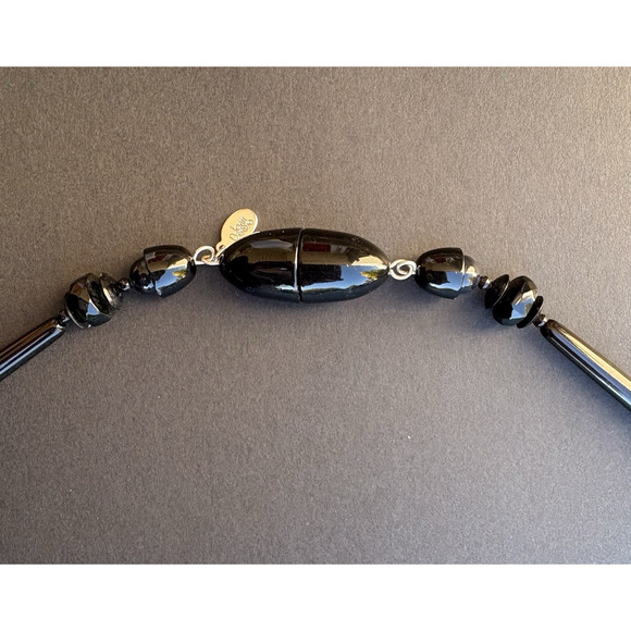 Vintage Joan Rivers Acrylic Lucite Cutout Green & Black Necklace Unique Rare 36" - Picture 6 of 8